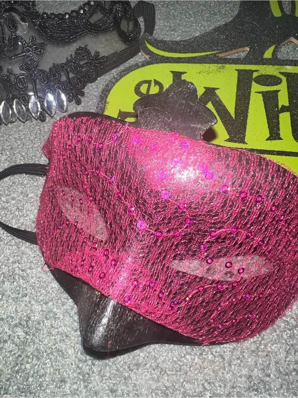 Lot 3 Halloween Items Two Goth Masks with One Witch Sign